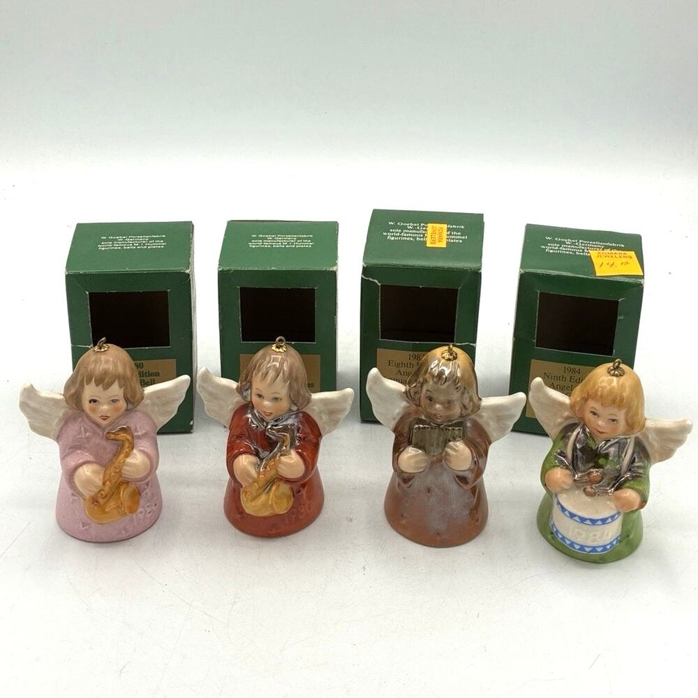 Lot 4 Vintage Goebel West Germany Angel Bell Ornaments 1980 1983 1984 Boxes